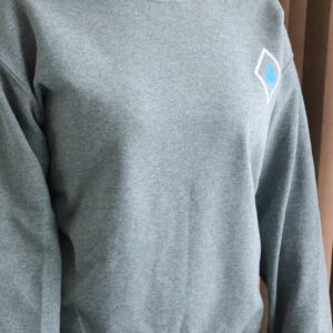 Grey Arctic Chiller crewneck sweatshirt with minimalist logo shown as branded promotional apparel merchandise.