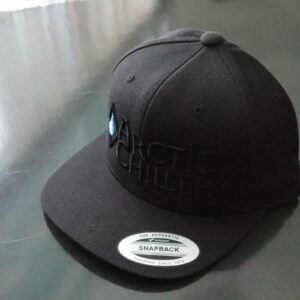 Black Arctic Chiller snapback cap with embossed front logo displayed as branded corporate merchandise.